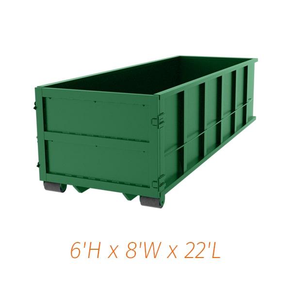 our 30 yard dumpsters typically measure 22 feet long,5 feet wide, and 6 feet high